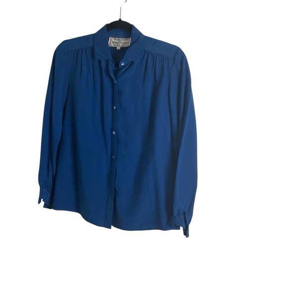 Charlotte Ford Blue Button-Up Blouse Size 10 vintage 100% Silk - Picture 1 of 6